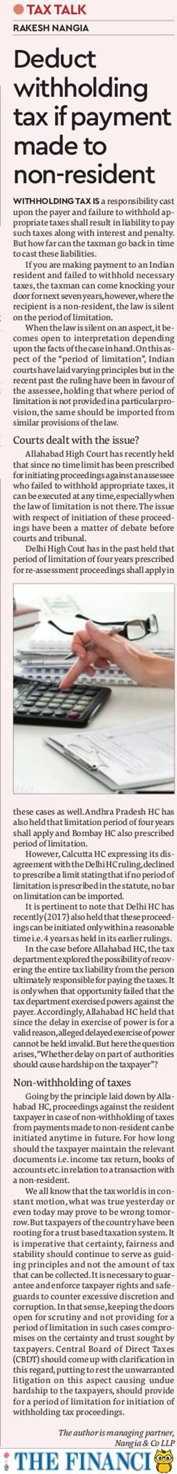Withholding Tax - Rakesh Nangia