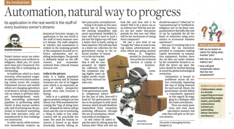 Automation, natural way to progress- Article by Rakesh Nangia