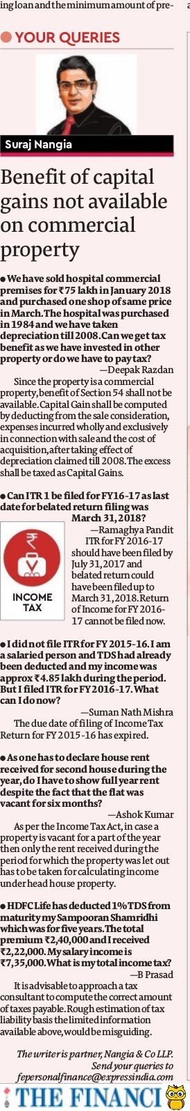Income Tax: Benefit of capital gains not available on commercial property