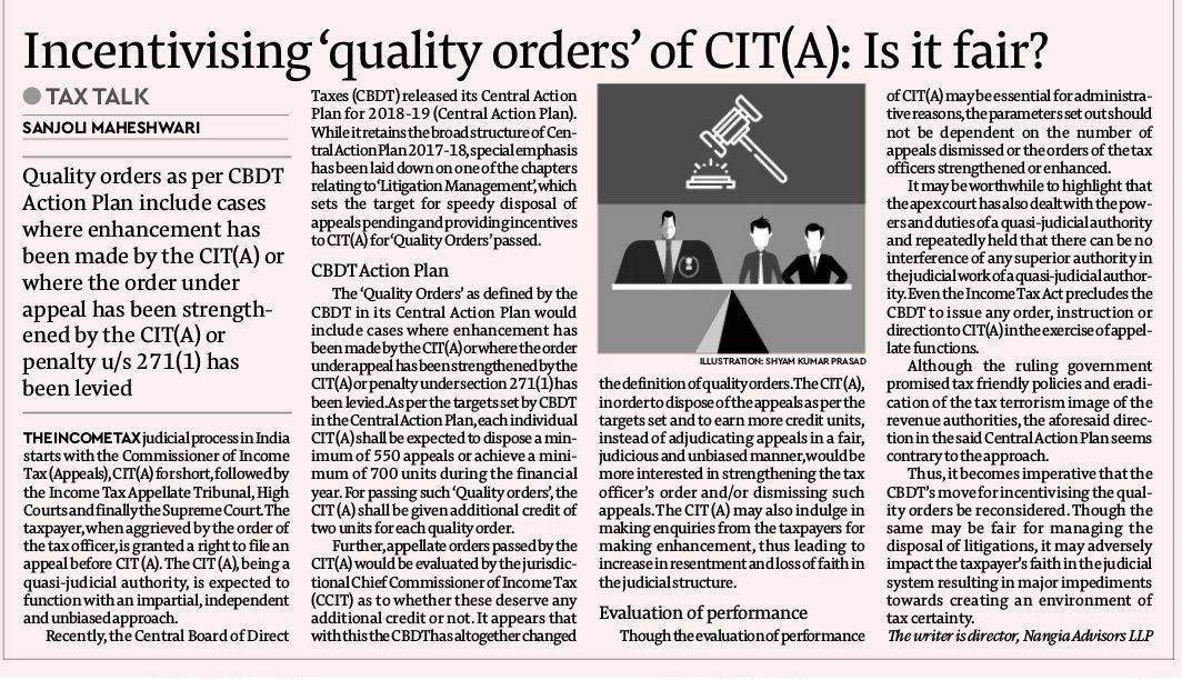 Incentivising ‘quality orders’ of CIT(A): Is it fair?