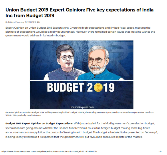 Five key expectations of India Inc from Budget 2019